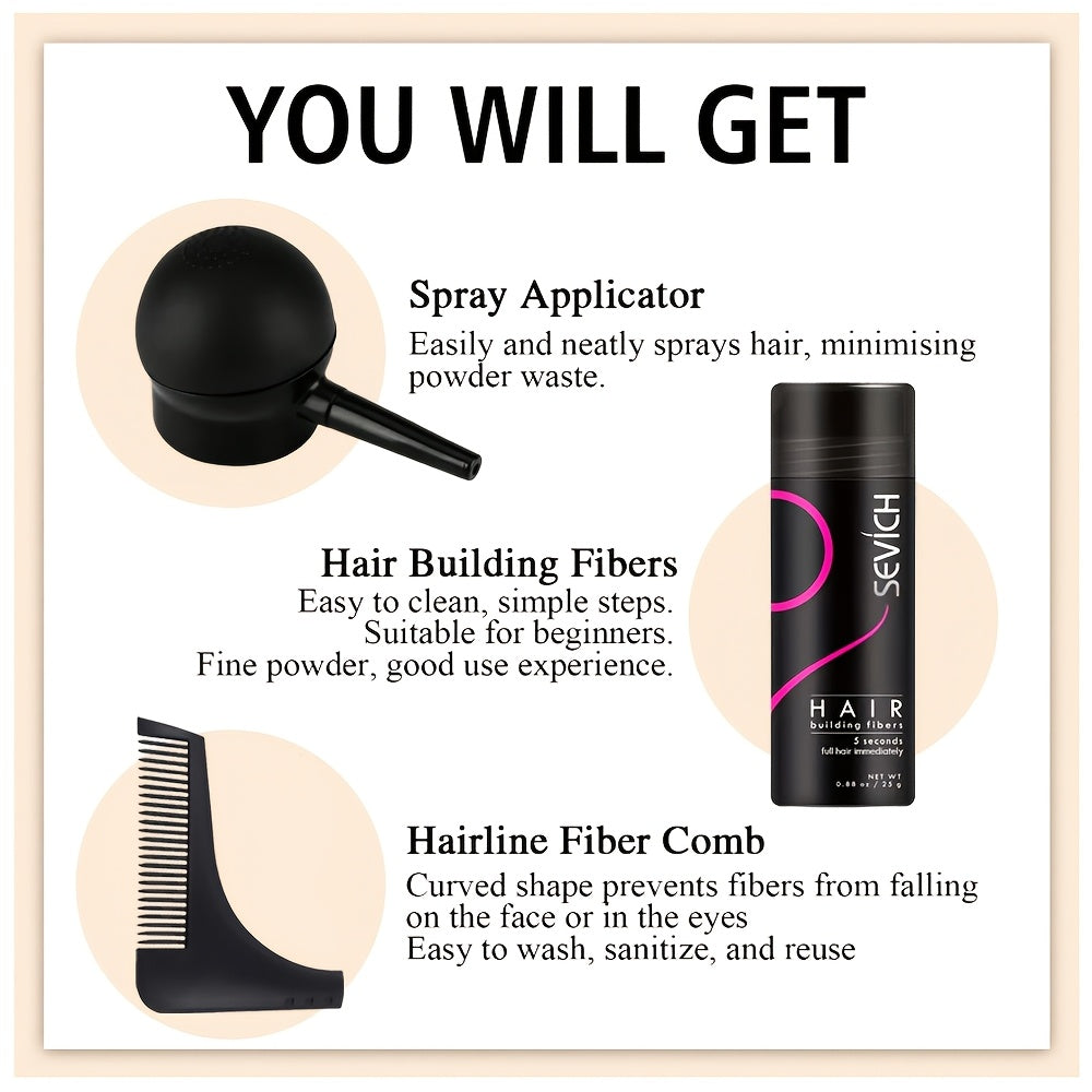 Hair Fibers for Thinning Hair 3pcs Kit - with Spray Pump & Optimizer - Thickening Powder for Hair And Beard