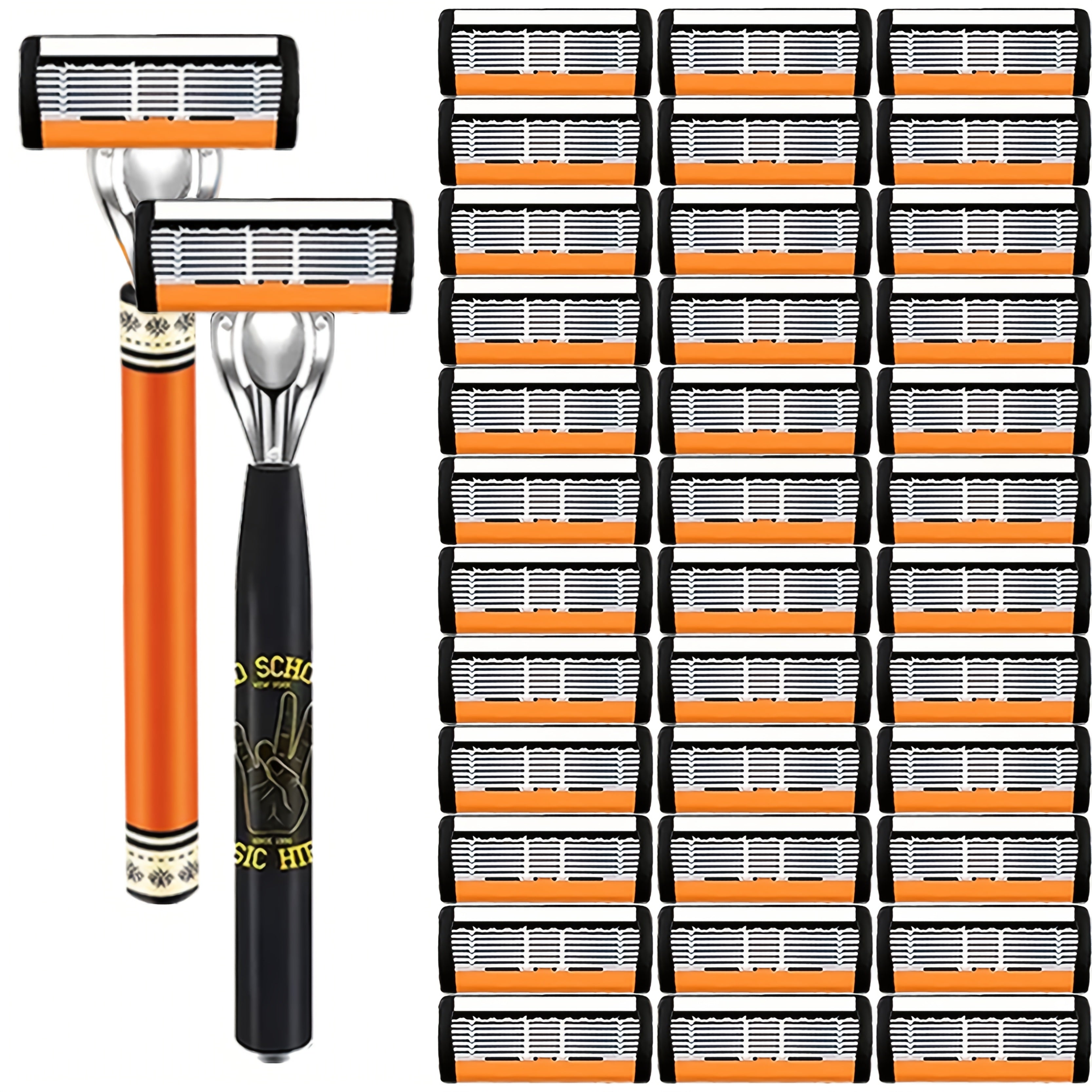 Men's Manual Razor Set with 2 Handles & Replacement Blades — Stainless Steel Double Edge Safety Razor for Smooth Close Shave, Barber-Quality Shaving Kit for Men (24/36/54/72 Blades Options)