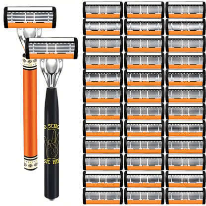 Double Edge Safety Razor Set for Men with 2 Handles & Stainless Steel Replacement Blades — Barber-Quality Close Shave Manual Shaving Kit, Reusable Eco-Friendly Razor, 24/36/54/72 Blade Options