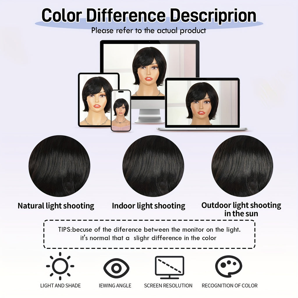 Human Hair Short Wigs for Women Short Curly Pixie Cut Bob Wig Human Hair Black Wigs with Bangs Short Bob Brazilian Remy Human Hair Wigs None Lace Front Wig (black)