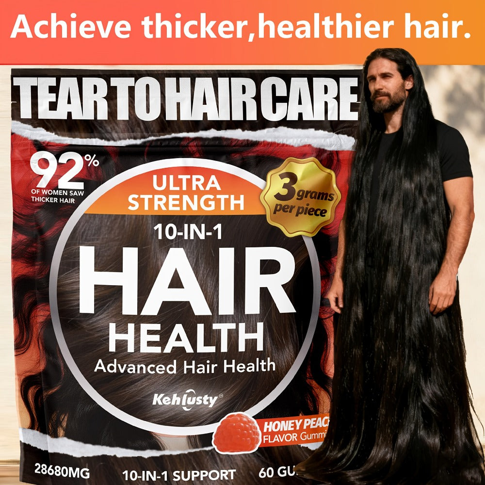 [Hair Thickening Gummy] 10-In-1 Hair Thickening Gummy Supplement - Contains Biotin, Vitamin C, Collagen And Zinc, Nourishes Skin And Supports Strong, Healthy Nails, Promotes Hair Thickness, Suitable For Men And Women, Peach Flavour, 60 Gummies, Local Ware