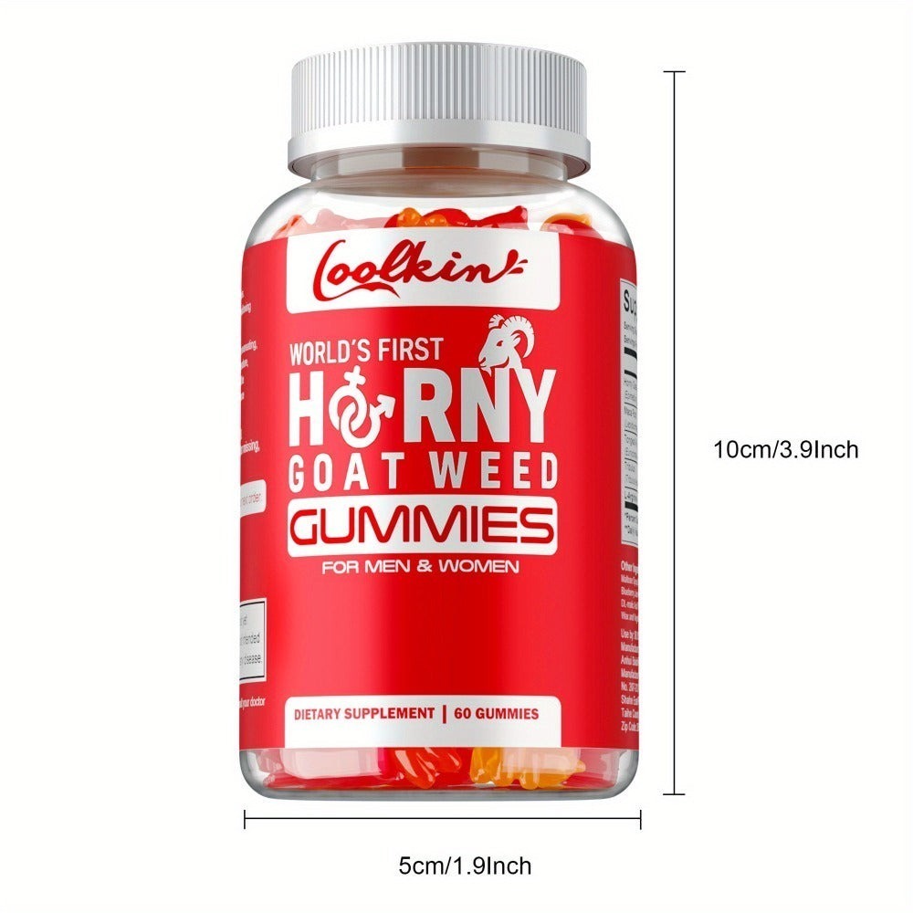 Horny Goat Weed Gummies - with Maca Root, Tongkat Ali Root, Tribulus, L-Arginine, Supports Men's Health - 60pcs