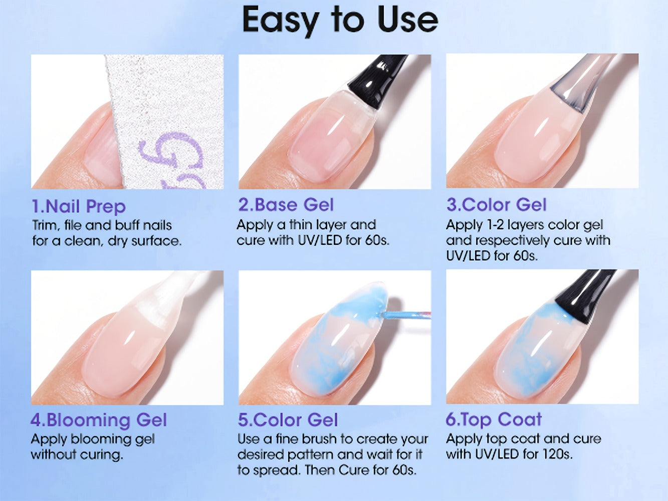 Blooming Gel Nail Art HEMA-Free Clear Blossom Gel Polish Marble Watercolor Floral Spreading Effect Soak Off LED DIY Manicure 2pcs 0.68oz