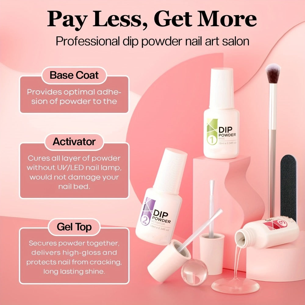 11pcs Dip Powder Nails Kit Starter – Perfect for French Manicures & Salons – 4 Colors, Base & Top Coat, And Nail Tools!