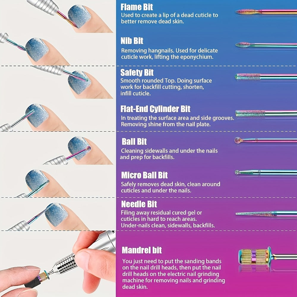A Set Of Nail Tools And Grinding Heads Advanced Grinding Head Set - for Nail Enhancement, Grinding, Gel And Polishing Drills, with Multi-color Abrasive Belt, Tungsten Steel Ceramic Drill Bit And Storage Box