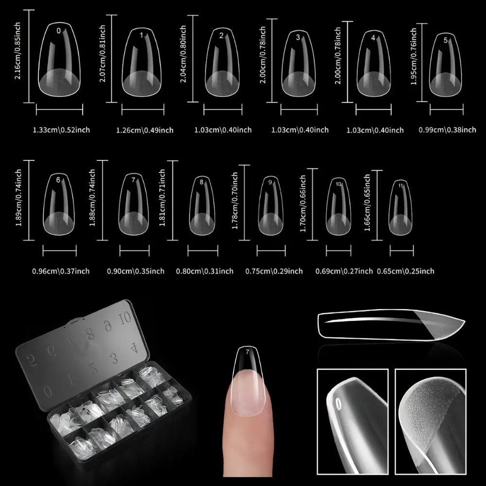 Soft Gel Nail Tips 600 Pieces - Clear Crystal Full Cover False Nails for Extensions | Almond Oval Square Coffin Stiletto Short Medium Long, Semi-Gloss Transparent Nail Tips for Nail Art Salon & DIY