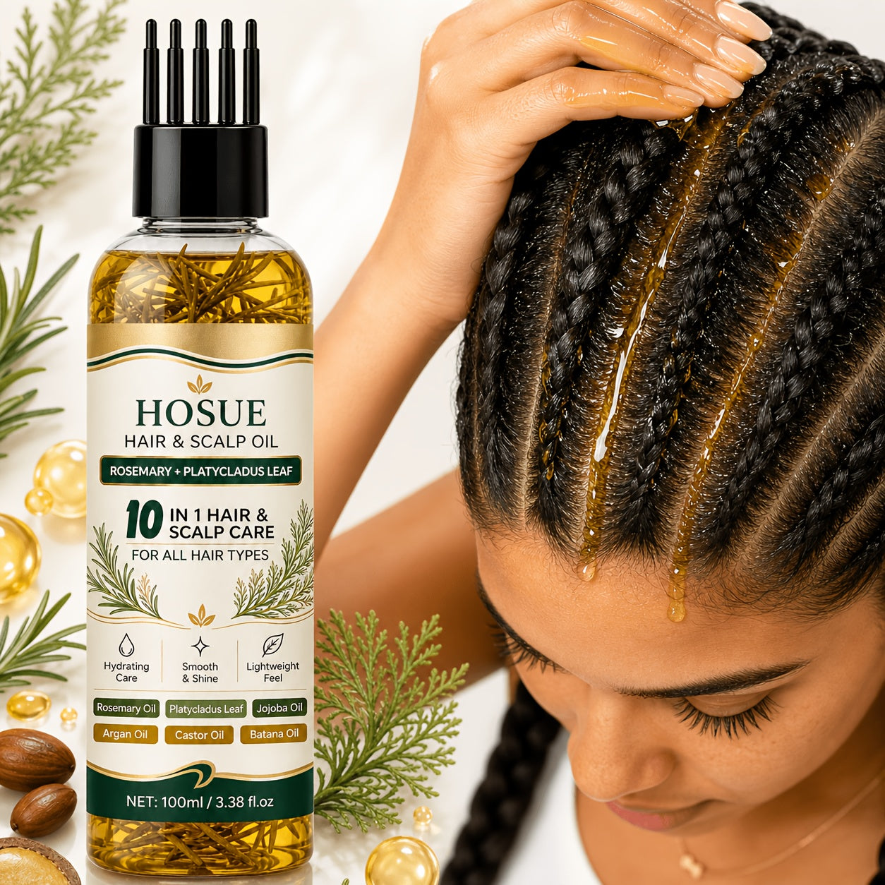 Botanical Hair Oil 10-in-1 Herbal Essential Oil Batana Rosemary Fenugreek Castor Red Onion Ginseng Turmeric Pumpkin Seed Nourishes Strengthens Shines All Hair Types 3.38oz