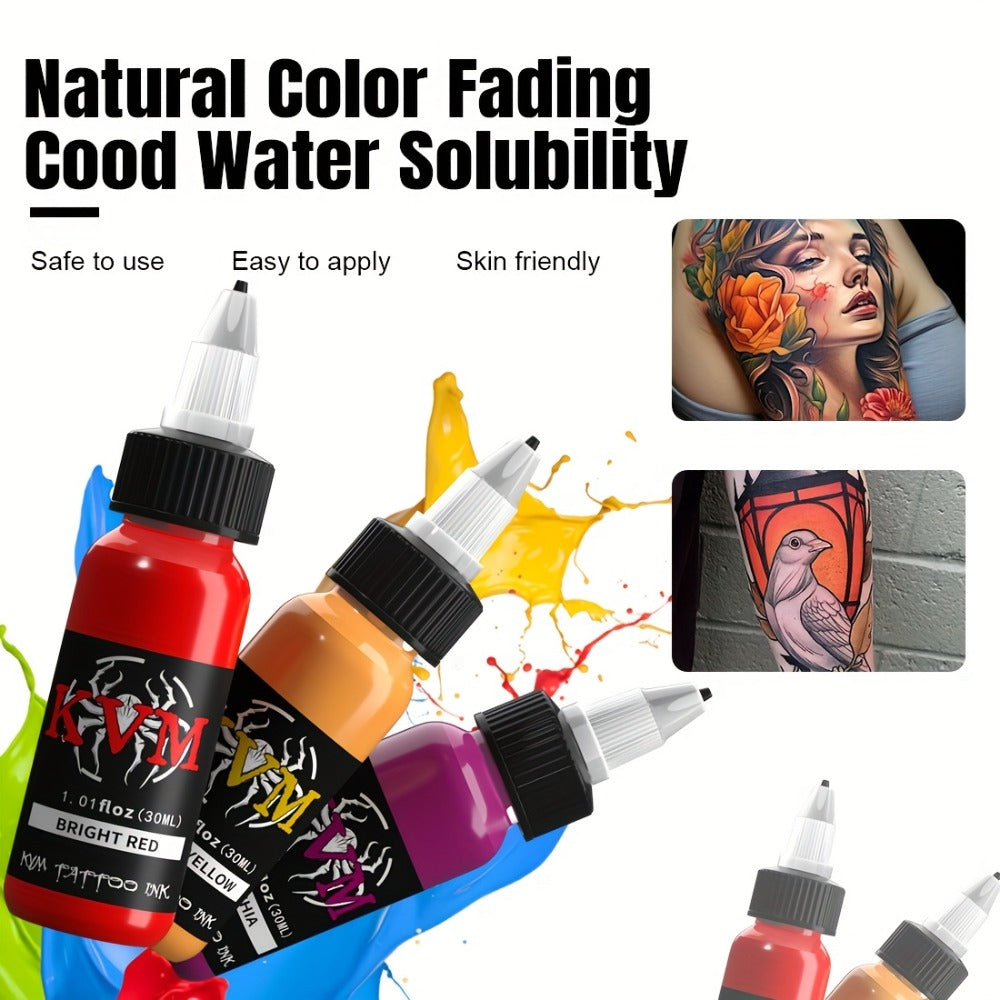 Tattoo Ink Set 1oz (30ml) - 7 or 14 Color Professional Tattoo Ink Kit, Stable Vibrant Pigments for Artists & Beginners, Complete Tattoo Color Supply for Machine & Gun