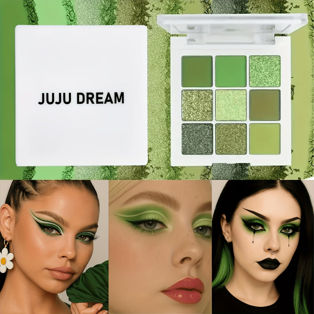 Eyeshadow Palette Green 9 Colors Avocado Forest Green Matte Shimmer Glitter High Pigment Waterproof Eye Shadow Set for Beginners Parties & Daily Wear