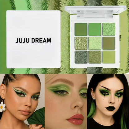 Eyeshadow Palette Green 9 Colors Avocado Forest Green Matte Shimmer Glitter High Pigment Waterproof Eye Shadow Set for Beginners Parties & Daily Wear