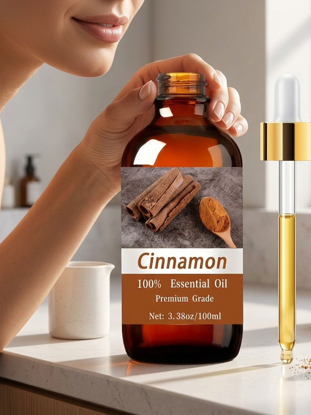 Cinnamon Essential Oil, 3.38oz(100ml), for Hair & Skin Care, Massage, Moisturizing Massage Essential Oil for Men & Women, Meditation Gift, Perfect Christmas Gift