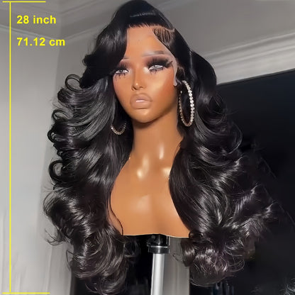 Body Wave Lace Front Wig for Women — 13x4 HD Transparent Lace, 250% Density Glueless Synthetic Hair, 28 & 32 Inch, Natural Black & Crimson, Heat Resistant, Daily & Special Events