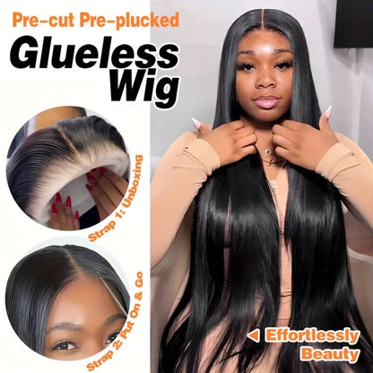 Put On and Go Glueless Human Hair Wig Bone Straight – Pre Cut 6x4.5 Transparent Lace, 200% Density Pre Plucked, Ready to Wear in 3 Seconds, Natural Black & Natural Color, 10–34 Inch