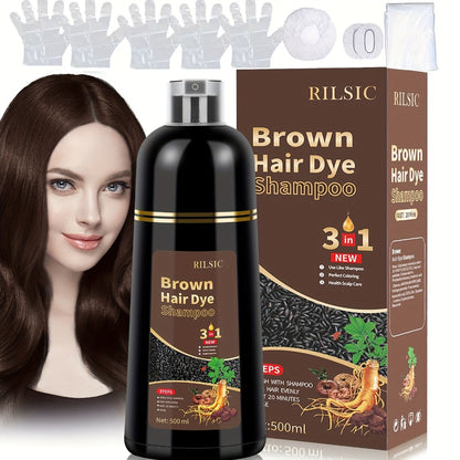 Hair Dye Shampoo 3-in-1 — RILSIC Instant Gray Coverage, Plant Squalene Natural Formula, 100% Grey Hair Color for Women & Men, 16.91oz