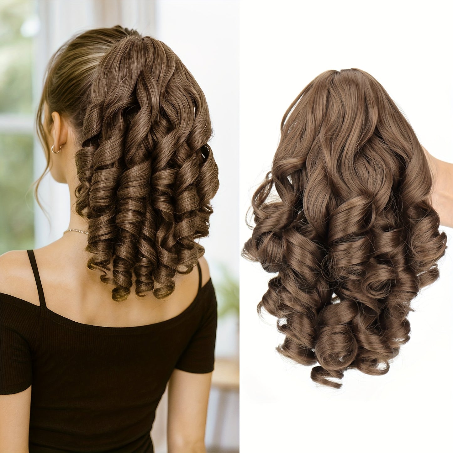 Clip In Ponytail Hair Extension Curly Wave Synthetic Hairpiece 14 Inch for Women No Glue Daily Wear Parties Weddings Multi Color