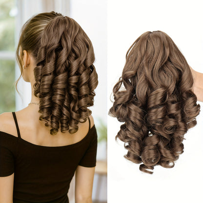 Clip In Ponytail Hair Extension Curly Wave Synthetic Hairpiece 14 Inch for Women No Glue Daily Wear Parties Weddings Multi Color