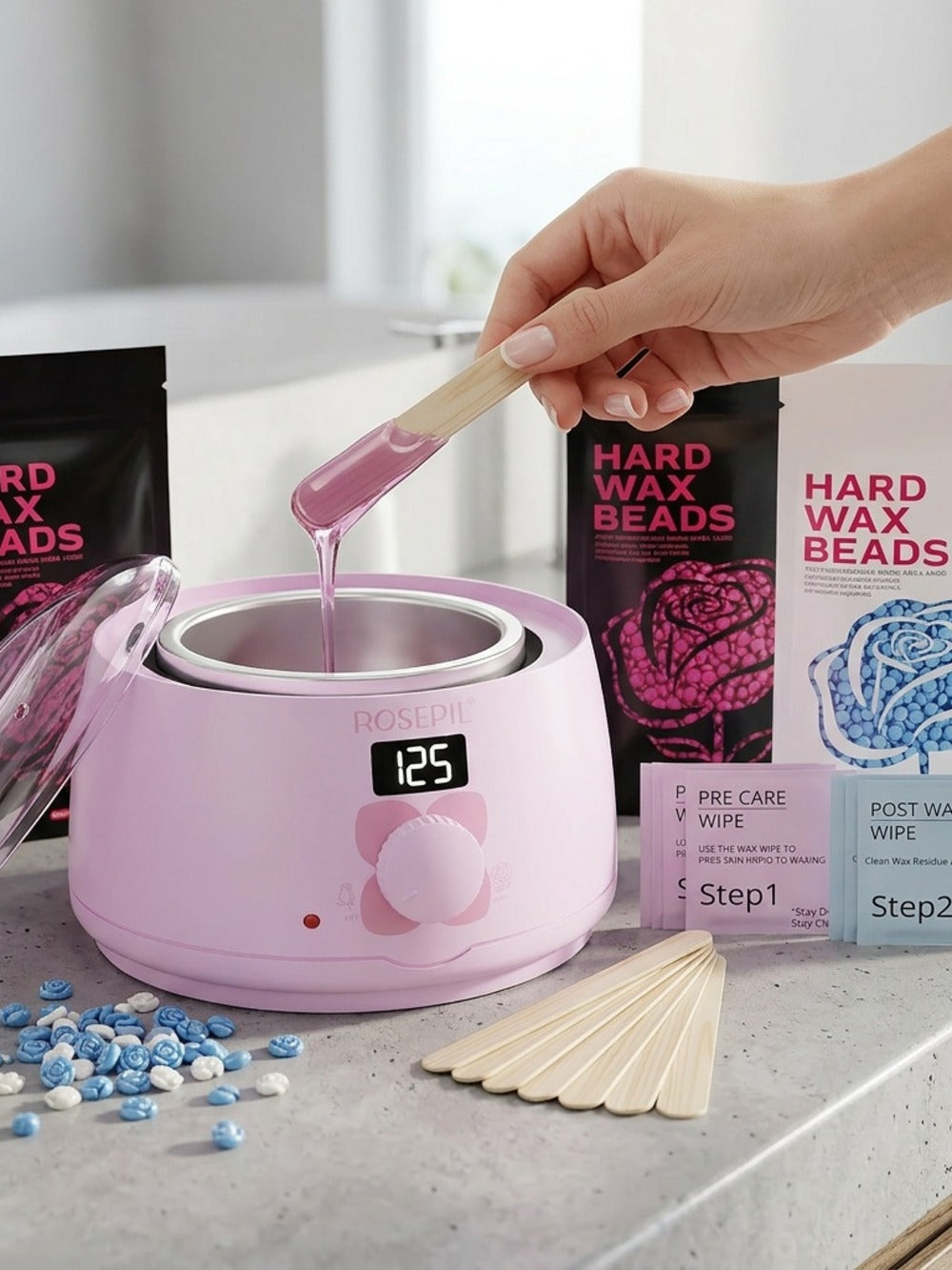 Digital Wax Heater Hair Removal Kit with Intelligent Temperature Control, Includes 6 Packets (3 Colors) Of Wax Beads for Precise Hair Removal - Suitable for Body, Bikini Line, And Face, Salon-grade for Home Use.