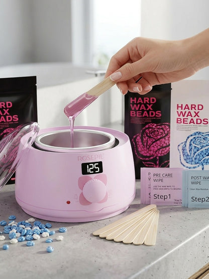 Wax Heater Hair Removal Kit Digital Temperature Control 6 Wax Bead Packets Body Bikini Face Salon-Grade At-Home Waxing Set Purple White