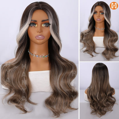 Synthetic Wig Heat Resistant Long 24 Inch for Women - Natural Daily Wear Party Beginner Friendly Multi-Color Dark Brown Ivory Golden