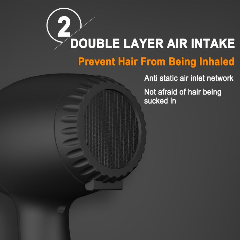 Professional Ionic Hair Dryer 1875W with Diffuser & Concentrator Attachments — Salon-Quality Blow Dryer for Curly Hair, Adjustable Cord, US Plug, Black