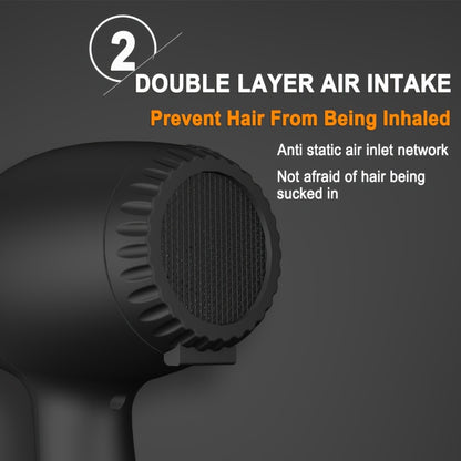 Professional Ionic Hair Dryer 1875W with Diffuser & Concentrator Attachments — Salon-Quality Blow Dryer for Curly Hair, Adjustable Cord, US Plug, Black