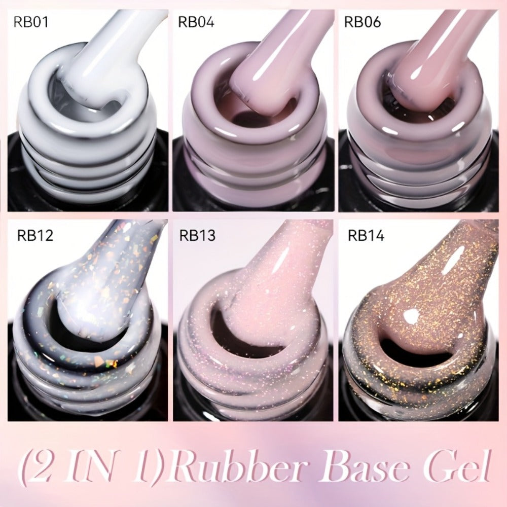 LILYCUTE 0.24oz 6pcs 2 In1 Rubber Base Gel Nude Pink Color Soak Off LED Semi Permant Self-leveling Gel Nail Art Varnish