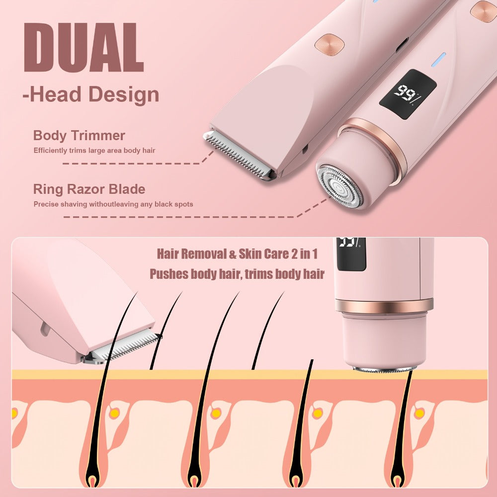 Brand New Upgraded Version with a Built-In Battery Display, Women'S Bikini Trimmer, Bikini Shaver, Dual-Head 2-In-1 Electric Shaver for Women (Suitable for Any Body Part), for Both Wet And Dry Use, Specifically for The Bikini Area