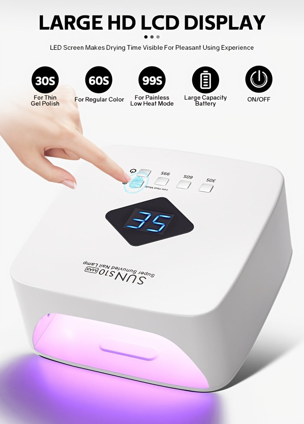 Rechargeable Professional Nail Dryer with 30 Beads, Featuring a Design And Three Timer Settings for Both for Home And Salon Applications