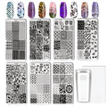 9pcs Nail Printing Board Set 7pcs Mixed Design Stamping Deck +1 Nail Press Die +1 Scraper Nail Art Press Board Scraper Press Die Set