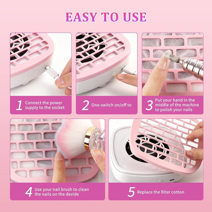 Nail Dust Collector Mini USB Electric Nail Vacuum Cleaner with 10 Filter Pads Strong Suction Portable Nail Dust Suction Machine for Acrylic Gel Manicure Pedicure Home Salon Travel