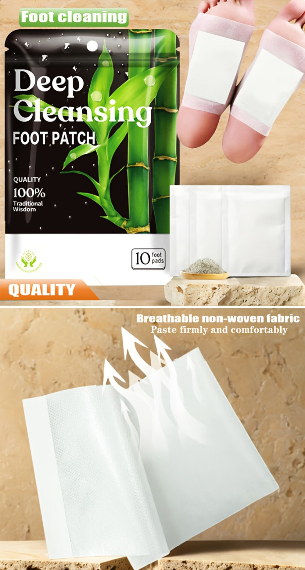 30/40/150 Deep Cleaning And Care Foot Patches - Green Natural Bamboo Vinegar Ginger Powder Plant Ingredients, Enhance Cleaning And Moisturizing Effects, Foot Massage Pad After Foot Bath - Home Portable Foot Scrubbing And Health Care