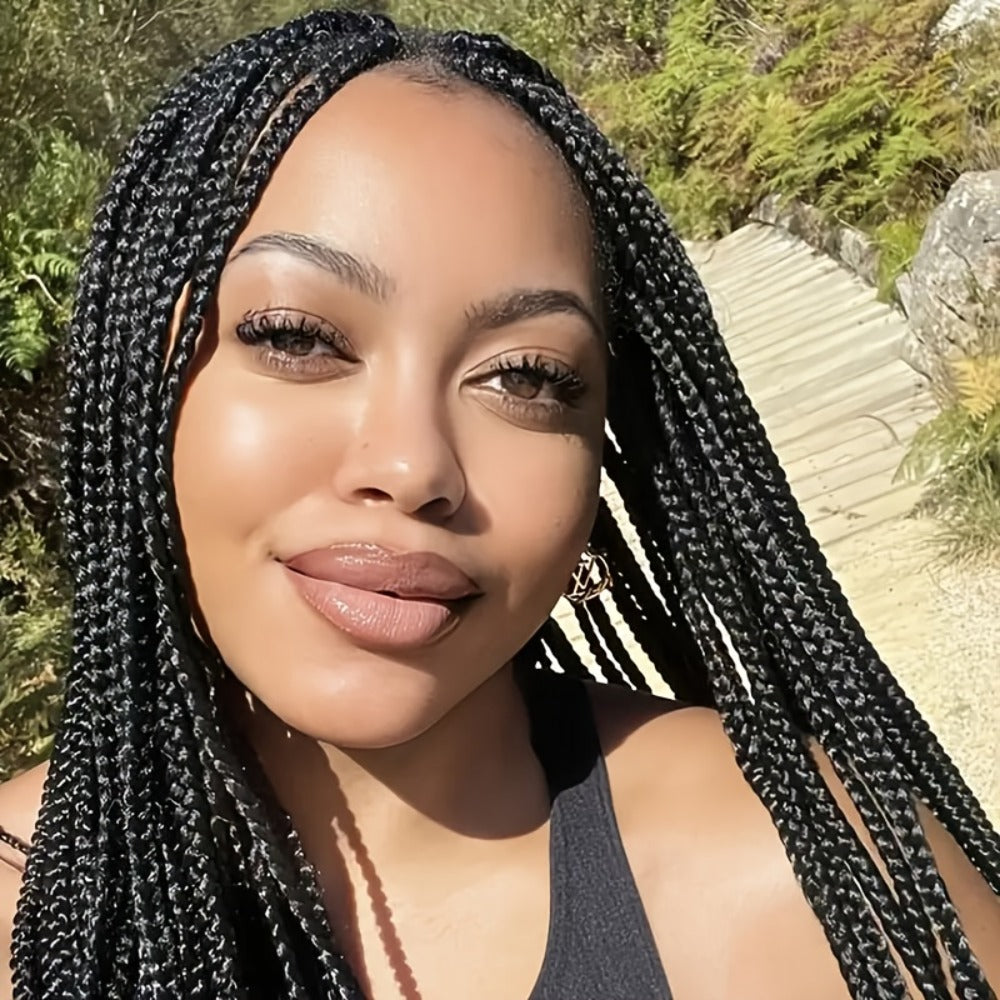 Box Braids Wig 360 Full Lace Front and Back Knotless Braided Wig 30 Inch for Women Natural Hairline High Temperature Fiber Wedding Party Daily Wear Multiple Colors