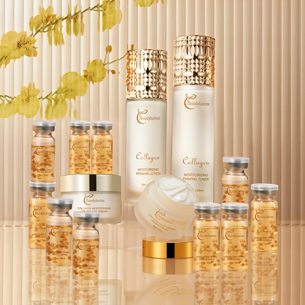 Gentle Korean Skincare Collagen Set - 14pcs Hydrating And Firming with Niacinamide - Moisturizing Face Care Kit, Luxury Gift Kit for Women, Christmas Gift And New Year Present