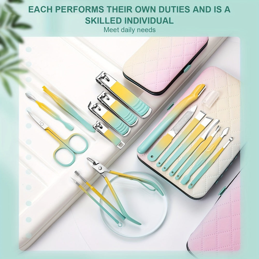 Nail Clipper Set 18 In 1 Professional Manicure Pedicure Kit with Toe Nail Clippers Nail File Cuticle Pusher Portable Travel Case Personal Care Tools Beauty Gift Set for Men Women Family