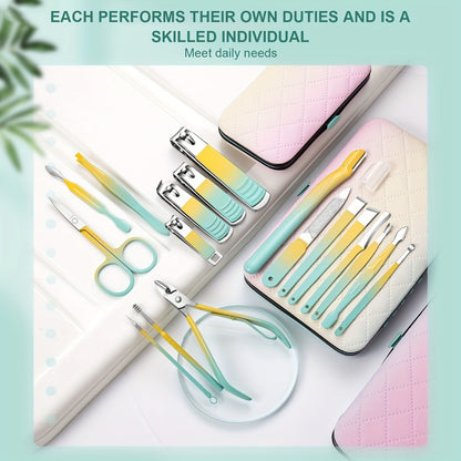 Nail Clipper Set 18 In 1 Professional Manicure Pedicure Kit with Toe Nail Clippers Nail File Cuticle Pusher Portable Travel Case Personal Care Tools Beauty Gift Set for Men Women Family
