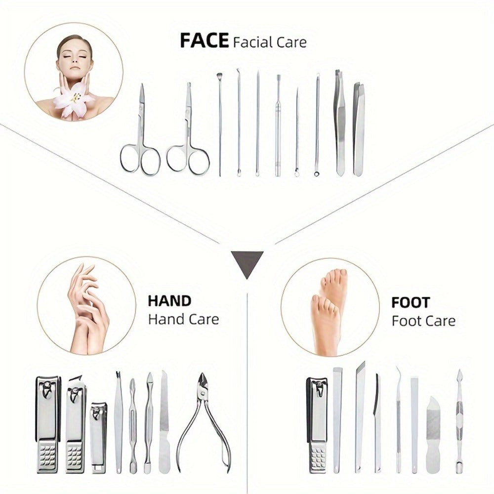 [Christmas Essentials] 26pcs Manicure Set Stainless Steel Nail Clippers Cuticle Nipper Pedicure Care Tool Dead Skin Scissor Cleaning Grooming Kit Christmas Essentials