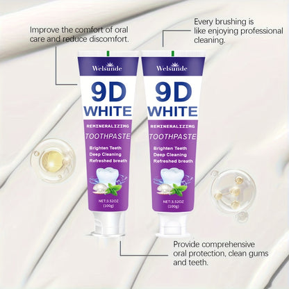 Purple Toothpaste 2pcs Hydroxyapatite Deep Cleaning Whitening Brighter Smile Mint Flavor Fresh Breath Gentle on Gums Travel Size 100g European Formula Oral Hygiene Gift Men Women