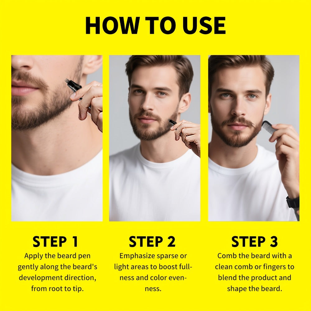 Beard Pen Kit with Hair Brush - Waterproof Long-Lasting Beard Pencil Filler for Fuller Beard | Men's Grooming Tool | Black & Dark Brown | 1pc or 2pcs