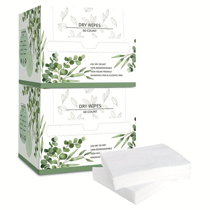 Disposable Face Towels Extra Thick & Soft — 60 Count Cleansing Wipes for Sensitive Skin, Makeup Removal & Travel | 10×12 Inch Cotton Facial Tissue 1/2/4 Boxes