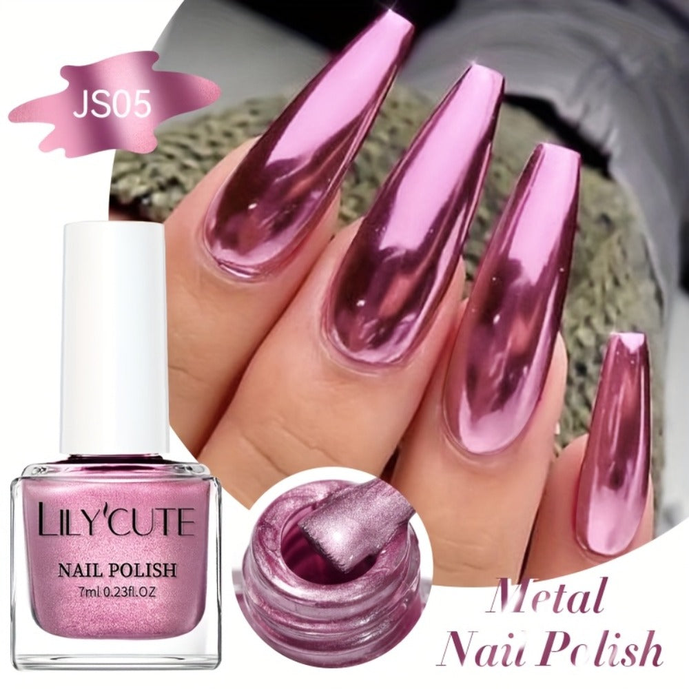 LILYCUTE 0.24oz 8pcs Super Bright Metallic for Nail Polish No Need Lamp Quick Dry French Style Glass Bottle Regular for Nail Polish for Nail Art
