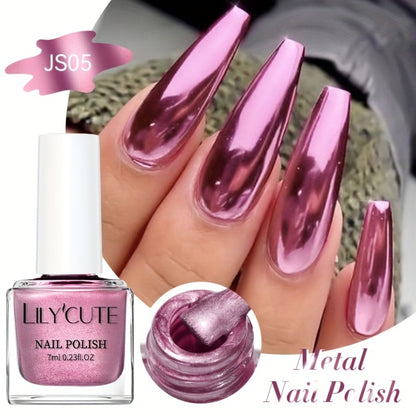 Metallic Nail Polish Set 8pcs - Super Bright Quick-Dry Regular Nail Polish No UV Lamp Needed, French Style Glass Bottle Nail Art Colors for Women