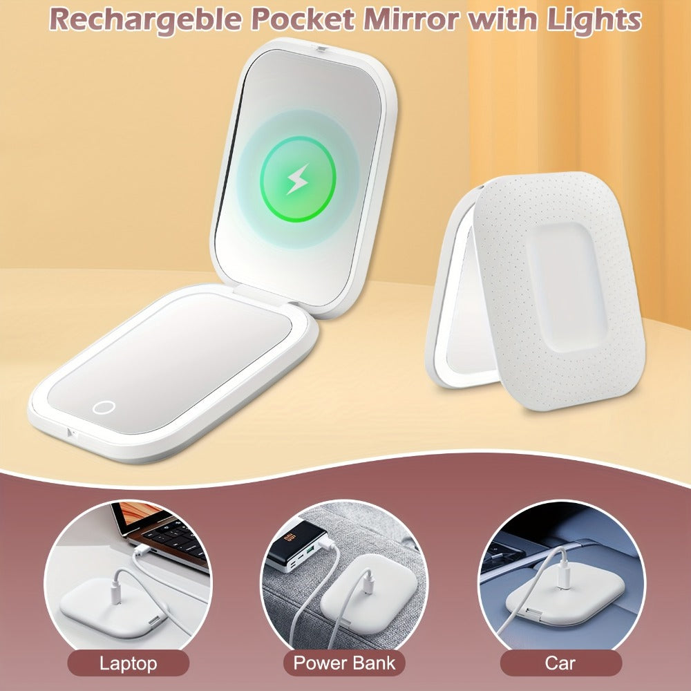 10X Travel Compact Mirror LED Magnifying Mirror With 1X/10X Magnification Small Hand Pocket Mirror, Dimmable Double Sided USB Rechargeable Touch Screen, Portable Tabletop Cosmetic, Small Lighted Mirror, Mothers Day Decorations