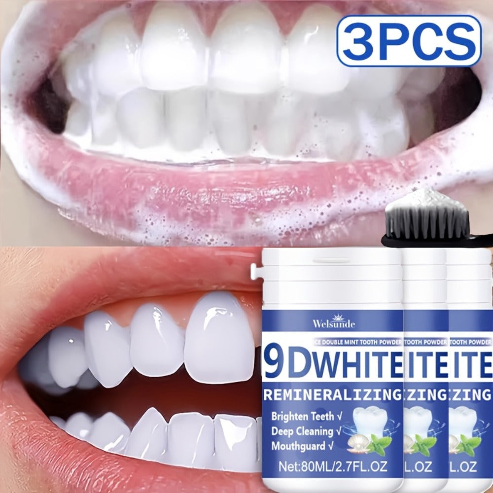 3pcs 9D White Remineralizing Hydroxyapatite Tooth Powder | 8.12oz/8. 1fl. Oz, Deep Cleaning & Mint-Flavored & Fresh Breath, Ideal for Oral Health & Hygiene, Tooth Brightening Powder for Both Men And Women, Ideal for Daily Deep Cleaning of Teeth