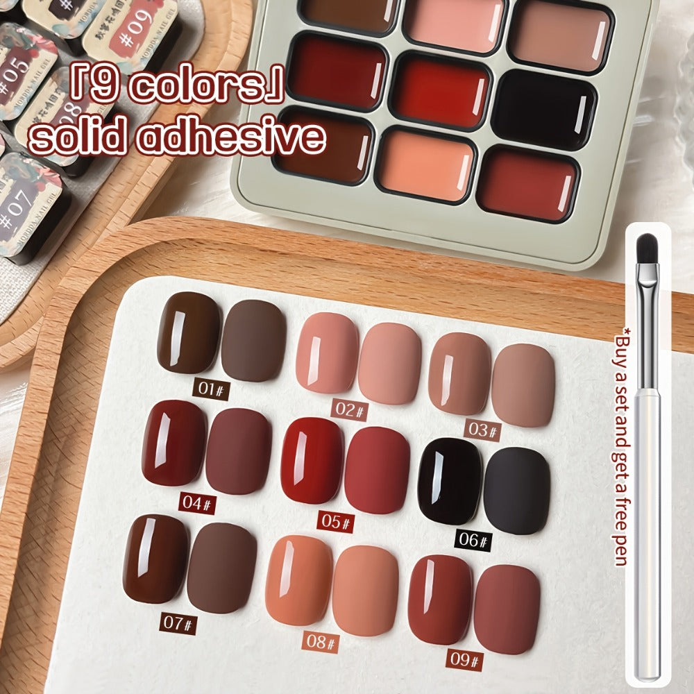 MORDDA 9psc Palette Solid Gel Polish Set, Autumn Harvest Collection, High Saturation, Long-Lasting, Alcohol-Free Gel Nail Polish Kit, For Home And Salon, Ideal For Christmas And Holiday Gifts