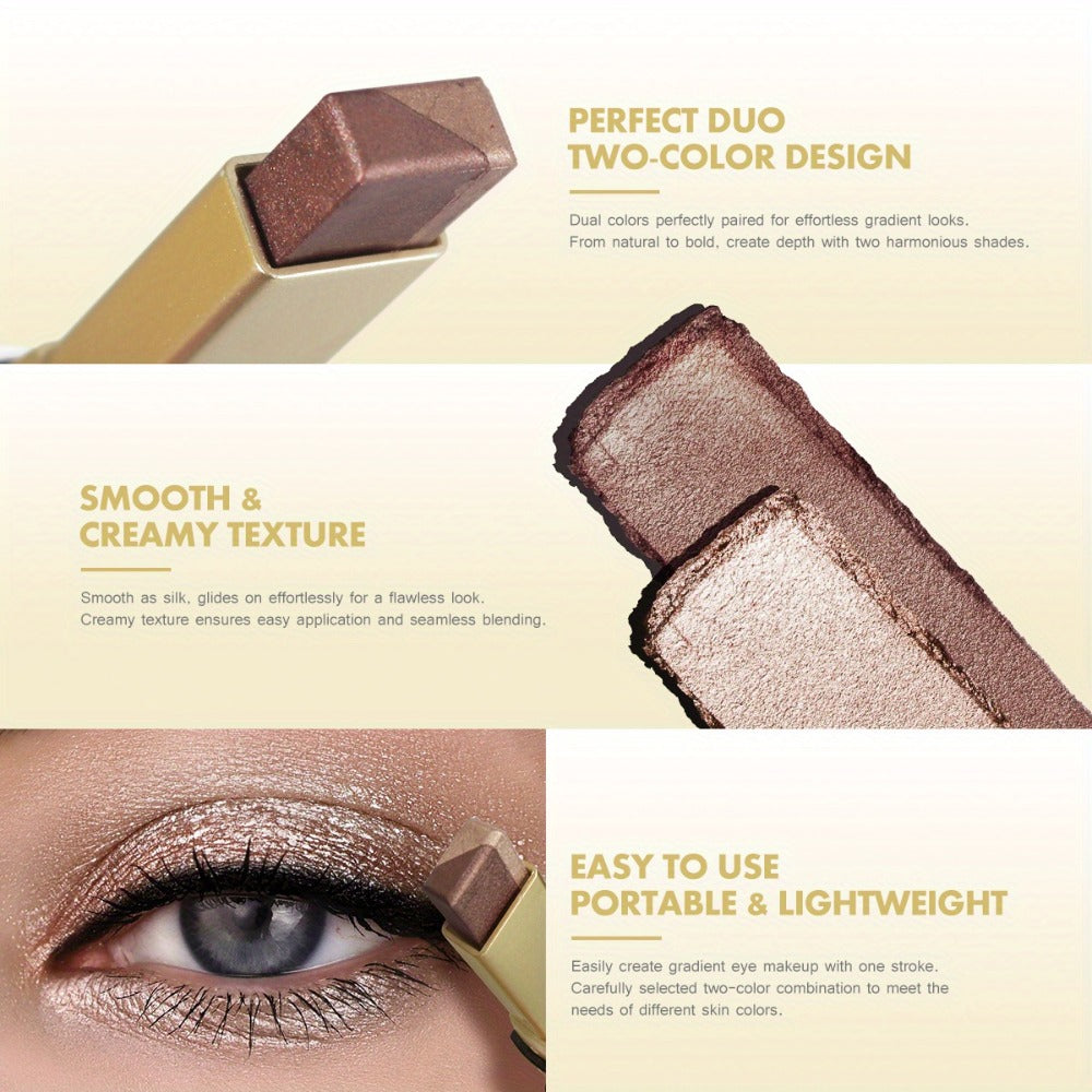 Glitter Eyeshadow Stick Pencil Set 6pcs — Double Color Gradient Shimmer Metallic Eye Shadow Pen, Waterproof 2-in-1 Two Tone Lazy Eye Makeup Tool for Women