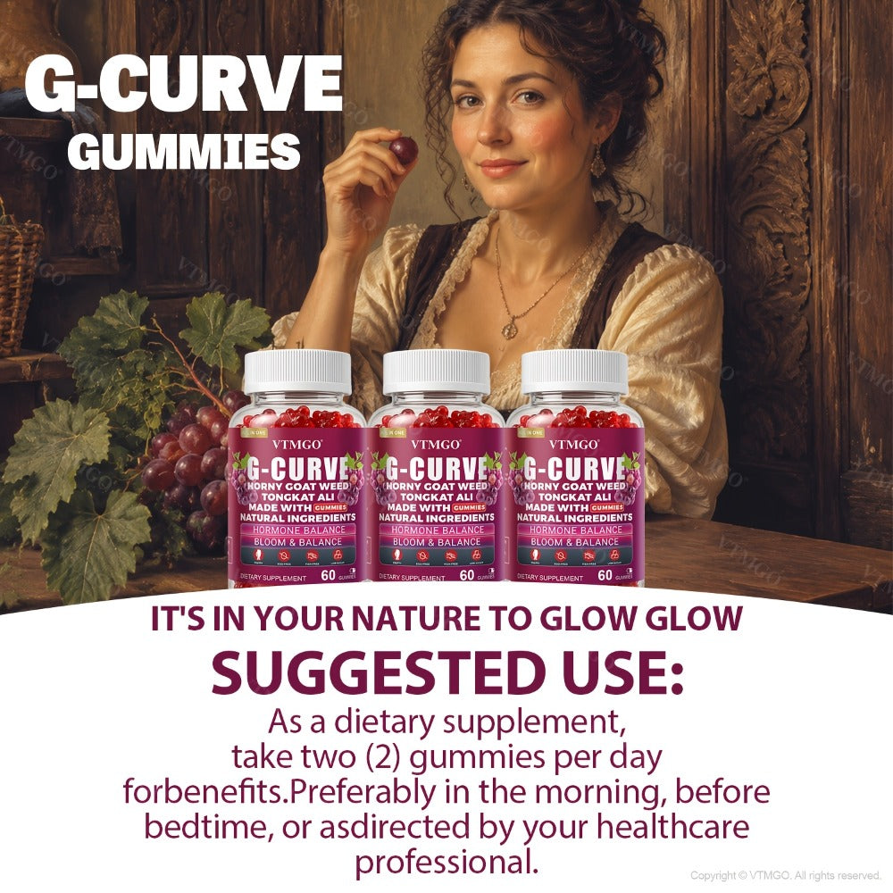 G-CURVE GUMMIES- Rounder, Volumized. Natural Botanical Blend with Maca, Saw Palmetto Berry Powder, Tribulus Terrestris Extract, L-Arginine. It Is A Gift for Women. Life - Confident, Elegant And Beautiful. Grape Flavored (60 Count) (1/2/3 Bottles)