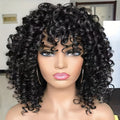 Elegant Women Short Afro Kinky Curly Synthetic Ombre Brown Wig with Bangs, High Temperature Fiber, Elastic Cap, for Daily Wear