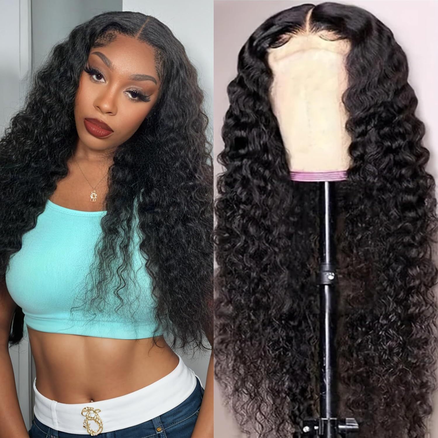 Glueless Human Hair Wigs Suitable for Women & Men - Pre Plucked Pre Cut Jerry Curly Lace Closure Wig with Natural Color Hair, Wear & Go Instant Hairstyle, Suitable for Skin Tones, Density &