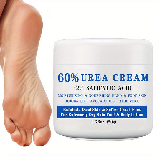[Perfect Christmas Gift] 60% Urea Cream With 2% Salicylic Acid - Deep Moisturizing And Nourishing Foot And Hand Lotion, Softens Dry, Cracked Skin, Exfoliates Dead Skin, Jojoba Oil And Avocado Oil Infused, Hypoallergenic, 1.76Oz, Gift, Perfect Christmas Gi