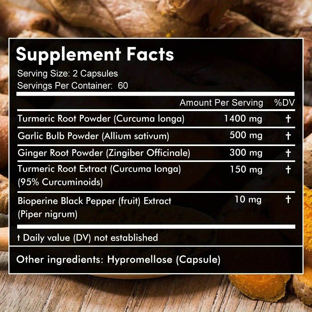 [Health Support Formula] Turmeric, Garlic, And Ginger Supplement, 2360mg Per Serving (Contains Turmeric, Ginger Root, Turmeric Root, And Black Pepper) - Premium Formula To Support Your Health - 120 Capsules Per Bottle (Available In 1, 2, Or 3 Bottles)